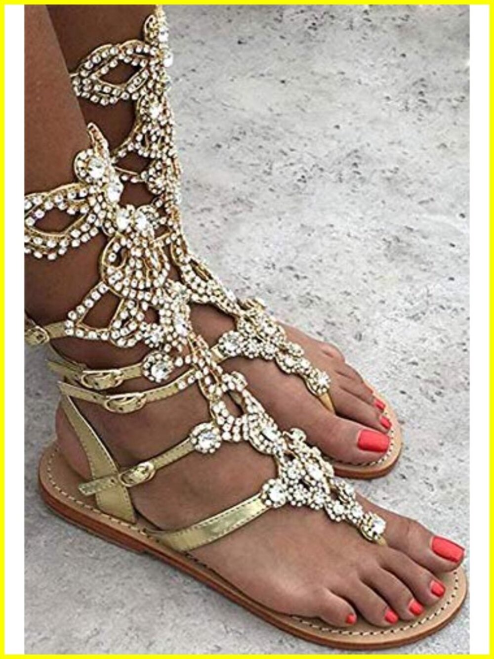 Rhinestone Gladiator Sandals for Women Flat Handmade PU Summer Beach Weddings
